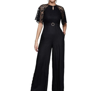 Women's Round Neck Flared Sleeve Floral Regular Jumpsuit