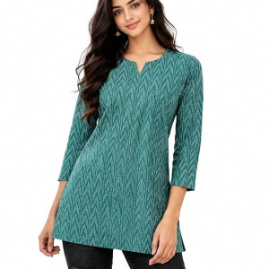 Short Kurti Top,Cotton Blend Casual Ethnic Kurta for Women ,lite blue
