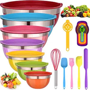 Mixing Bowls with Lids for Kitchen - 26 PCS Stainless Steel Nesting Colorful Mixing Bowls Set