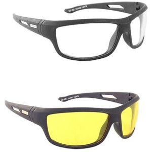 Yellow Black Night Vision Free-Size Full Rim Wrap-around Polycarbonate Unisex Sunglasses