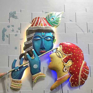 Metal Wall Décor/Metal Wall Art Item Radha Krishna LED Showpiece Use